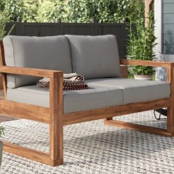 Acacia Wood Outdoor Loveseat with Cushions